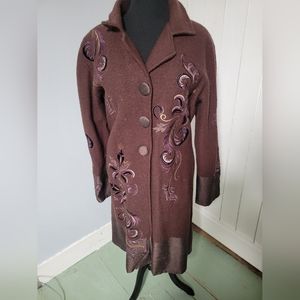 Brown Covelo embroidered wool coat